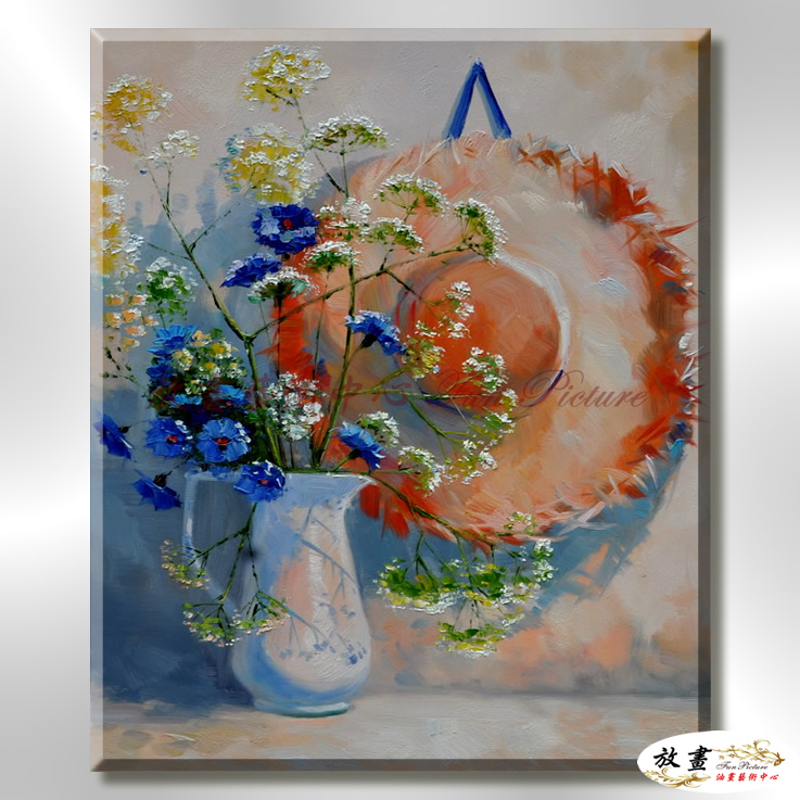 印象派花卉97 純手繪 油畫 直幅 灰藍 中性色系 印象 掛畫 無框畫 民宿 室內設計 實拍影片