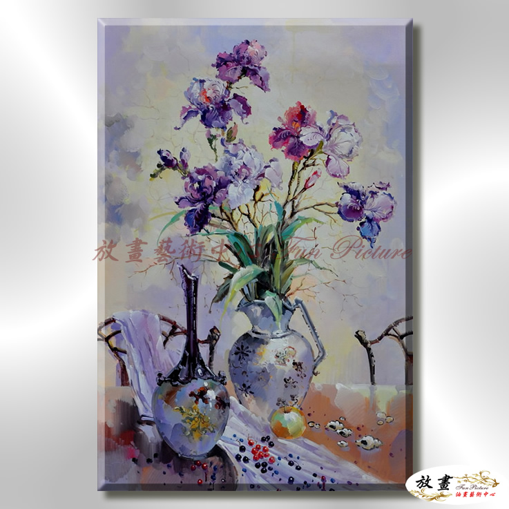 印象派花卉108 純手繪 油畫 直幅 灰紫 中性色系 印象 掛畫 無框畫 民宿 室內設計 居家佈置