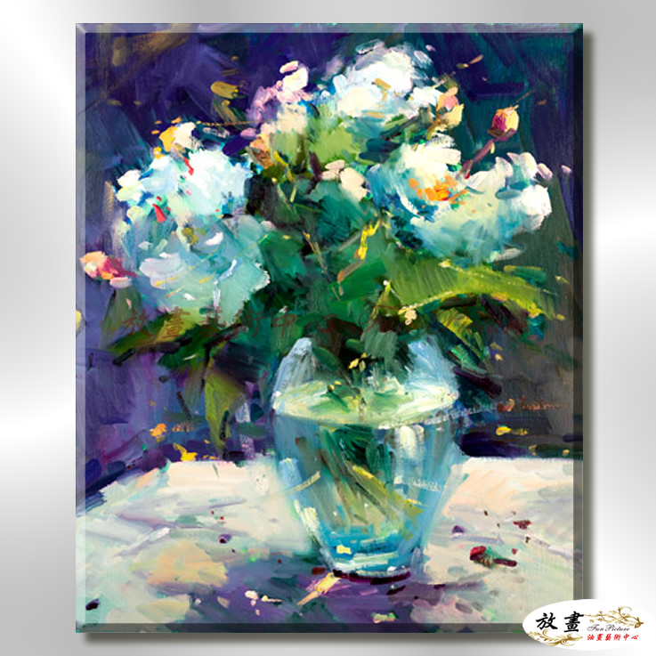 印象派花卉227 純手繪 油畫 直幅 藍綠 冷色系 印象 掛畫 無框畫 民宿 室內設計 居家佈置