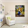 印象派花卉241 純手繪 油畫 直幅 黃藍 中性色系 印象 掛畫 無框畫 民宿 室內設計 居家佈置