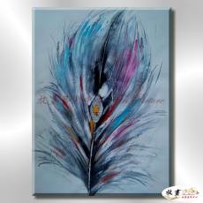 裝飾羽毛C52 純手繪 油畫 直幅 藍色 冷色系 掛畫 招財 風水 裝修 無框畫 玄關 室內設計
