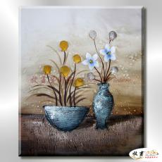 裝飾花卉C155 純手繪 油畫 直幅 藍咖 中性色系 掛畫 招財 風水 裝修 無框畫 玄關 室內設計