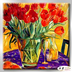 裝飾花卉C220 純手繪 油畫 方形 紅橙 暖色系 掛畫 招財 風水 裝修 無框畫 玄關 室內設計