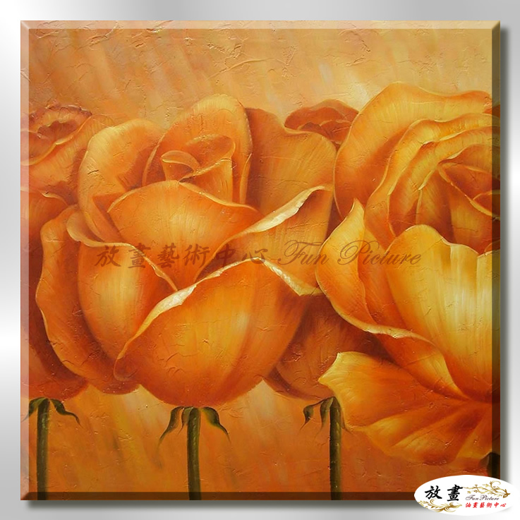 玫瑰261 純手繪 油畫 方形 黃橙 暖色系 寫實 掛畫 無框畫 民宿 室內設計 居家佈置