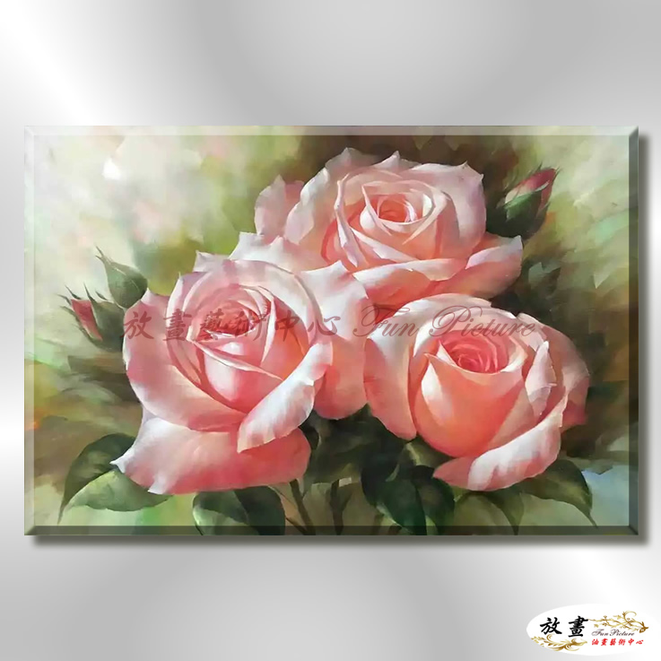 玫瑰273 純手繪 油畫 橫幅 粉紅 暖色系 寫實 掛畫 無框畫 民宿 室內設計 居家佈置