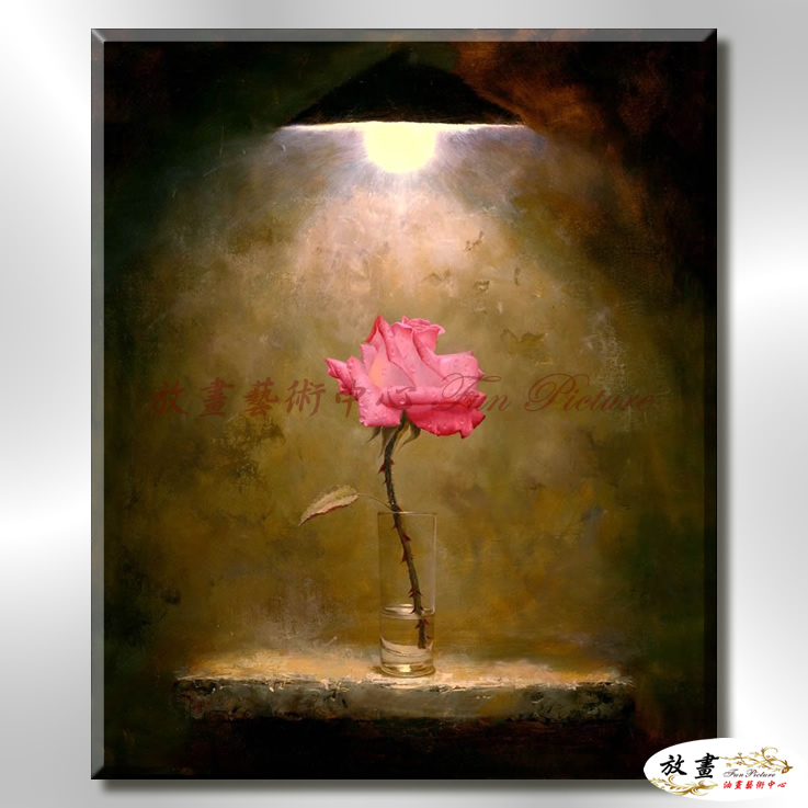 玫瑰295 純手繪 油畫 直幅 粉紅黃褐 暖色系 寫實 掛畫 無框畫 民宿 室內設計 居家佈置