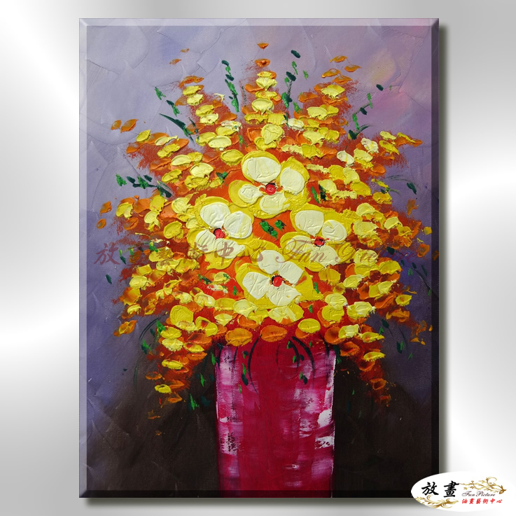 裝飾花卉C38 純手繪 油畫 直幅 紅黃 暖色系 掛畫 招財 風水 裝修 無框畫 玄關 室內設計