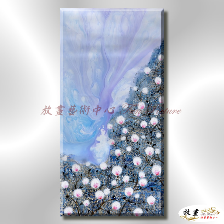 裝飾花卉C40 純手繪 油畫 直幅 藍色 冷色系 掛畫 招財 風水 裝修 無框畫 玄關 室內設計