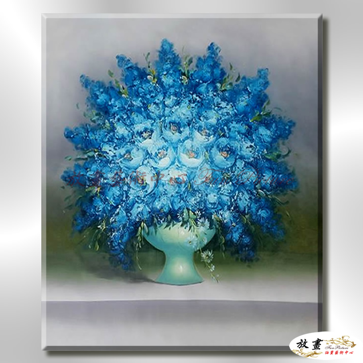 裝飾花卉C48 純手繪 油畫 直幅 藍色 冷色系 掛畫 招財 風水 裝修 無框畫 玄關 室內設計