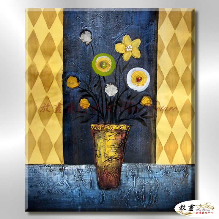 裝飾花卉C72 純手繪 油畫 直幅 藍黃 中性色系 掛畫 招財 風水 裝修 無框畫 玄關 室內設計