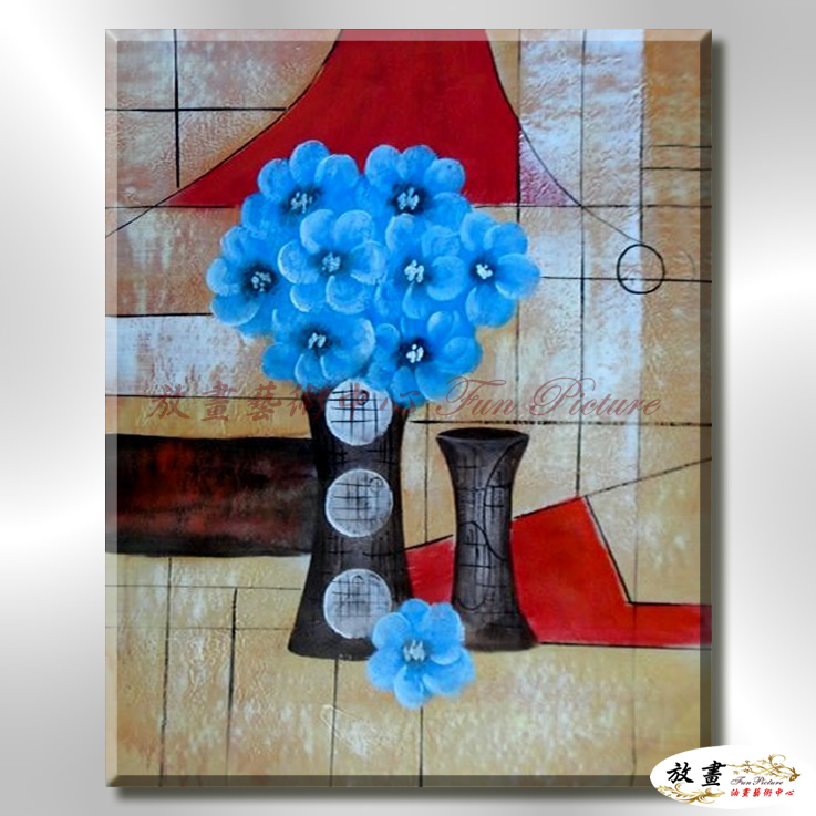 裝飾花卉C89 純手繪 油畫 直幅 藍褐 中性色系 掛畫 招財 風水 裝修 無框畫 玄關 室內設計