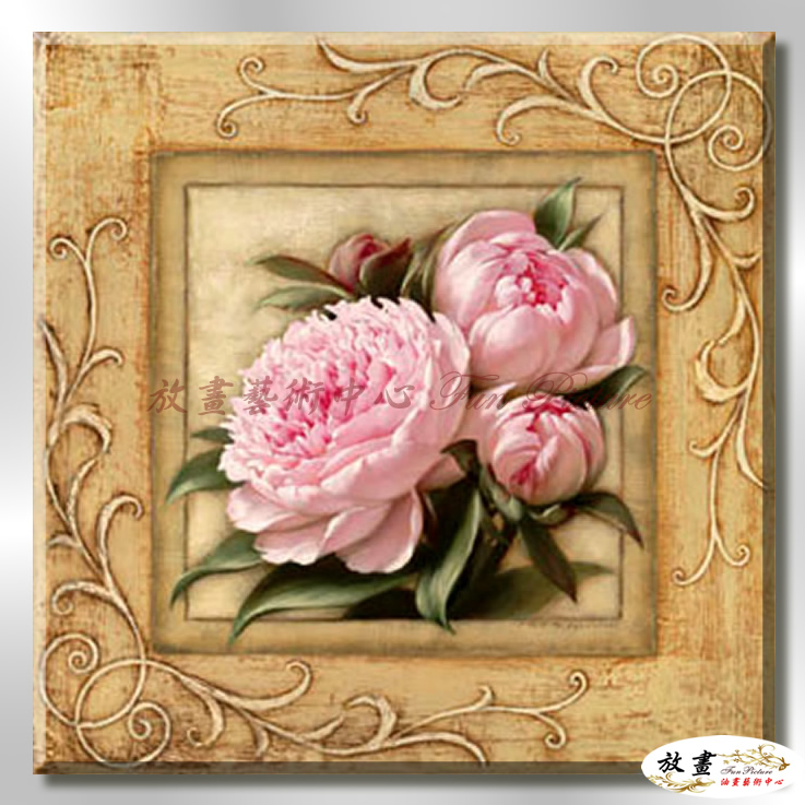 裝飾花卉C101 純手繪 油畫 方形 粉紅褐 暖色系 掛畫 招財 風水 裝修 無框畫 玄關 室內設計