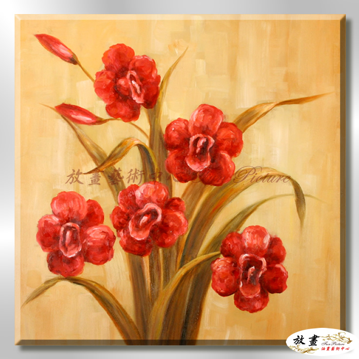 裝飾花卉C119 純手繪 油畫 方形 紅褐 暖色系 掛畫 招財 風水 裝修 無框畫 玄關 室內設計