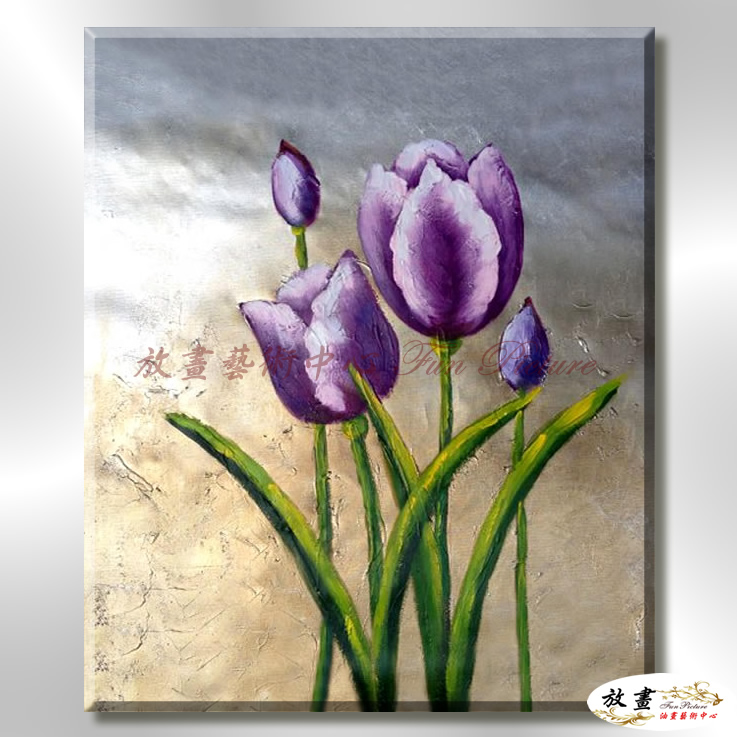 裝飾花卉C120 純手繪 油畫 直幅 綠紫 冷色系 掛畫 招財 風水 裝修 無框畫 玄關 室內設計