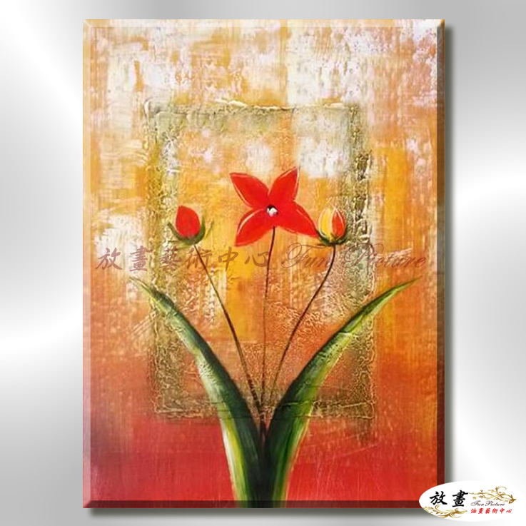 裝飾花卉C129 純手繪 油畫 直幅 紅橙 暖色系 掛畫 招財 風水 裝修 無框畫 玄關 室內設計