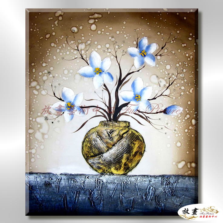 裝飾花卉C145 純手繪 油畫 直幅 藍咖 中性色系 掛畫 招財 風水 裝修 無框畫 玄關 室內設計