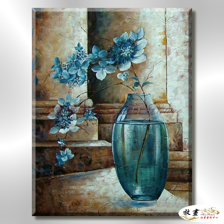 裝飾花卉C162 純手繪 油畫 直幅 藍咖 中性色系 掛畫 招財 風水 裝修 無框畫 玄關 室內設計