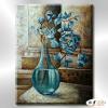 裝飾花卉C163 純手繪 油畫 直幅 藍咖 中性色系 掛畫 招財 風水 裝修 無框畫 玄關 室內設計