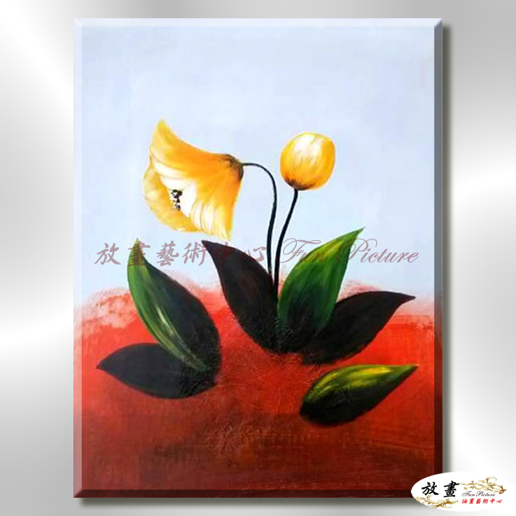 裝飾花卉C167 純手繪 油畫 直幅 黃紅 暖色系 掛畫 招財 風水 裝修 無框畫 玄關 室內設計