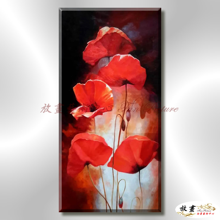 裝飾花卉C170 純手繪 油畫 直幅 紅色 暖色系 掛畫 招財 風水 裝修 無框畫 玄關 室內設計