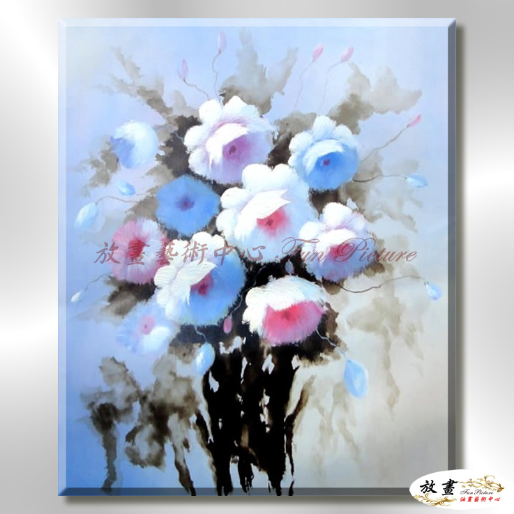 裝飾花卉C171 純手繪 油畫 直幅 灰藍 中性色系 掛畫 招財 風水 裝修 無框畫 玄關 室內設計