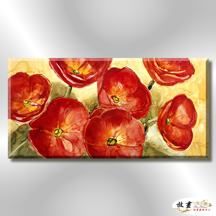 裝飾花卉C183 純手繪 油畫 橫幅 紅橙 暖色系 掛畫 招財 風水 裝修 無框畫 玄關 室內設計