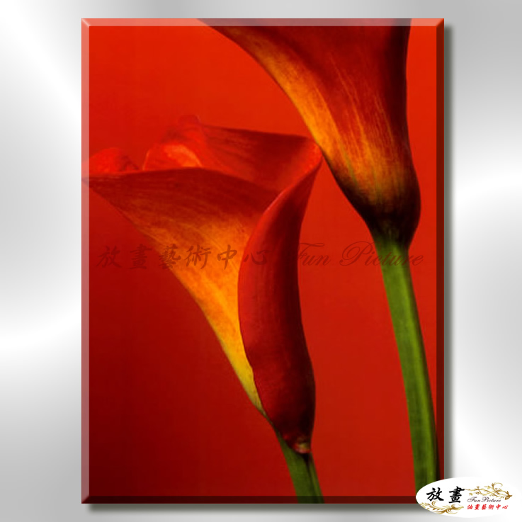 裝飾花卉C190 純手繪 油畫 直幅 紅橙 暖色系 掛畫 招財 風水 裝修 無框畫 玄關 室內設計