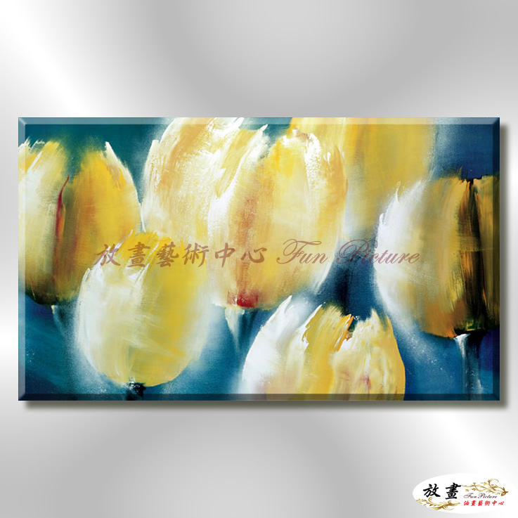 裝飾花卉C204 純手繪 油畫 橫幅 黃藍 中性色系 掛畫 招財 風水 裝修 無框畫 玄關 室內設計