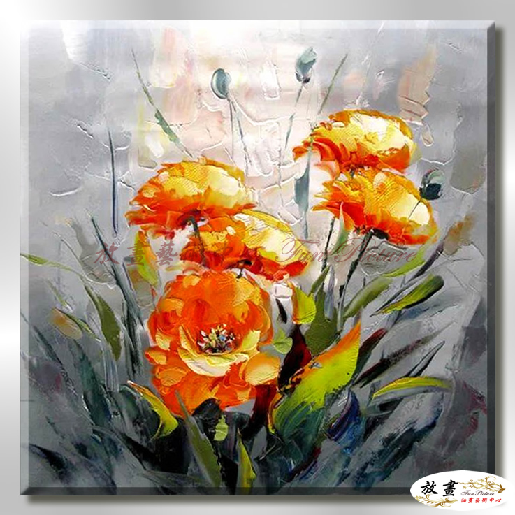 裝飾花卉C212 純手繪 油畫 方形 黃橙 暖色系 掛畫 招財 風水 裝修 無框畫 玄關 室內設計