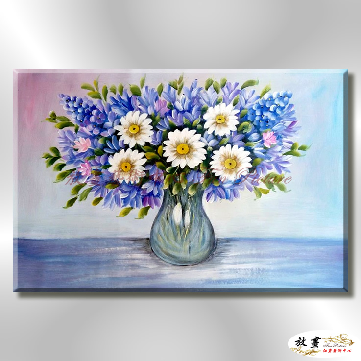 裝飾花卉C246 純手繪 油畫 橫幅 藍色 冷色系 掛畫 招財 風水 裝修 無框畫 玄關 室內設計