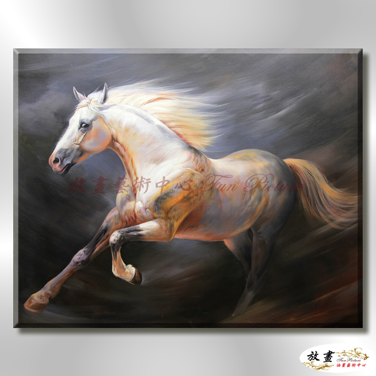 馬117 純手繪 油畫 橫幅 黑灰 中性色系 動物 大自然 藝術畫 掛畫 生肖 客廳 裝潢 實拍影片