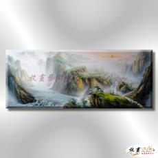 東方風景E171 純手繪 油畫 橫幅 藍綠 冷色系 中國風 山水畫 招財 無框畫 民宿 餐廳 辦公室