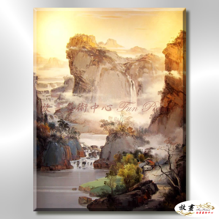 東方風景E47 純手繪 油畫 直幅 黃褐 暖色系 中國風 山水畫 招財 無框畫 民宿 餐廳 辦公室