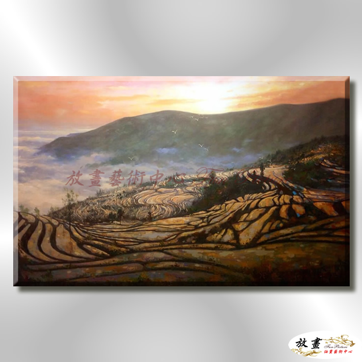東方風景E112 純手繪 油畫 橫幅 黃褐 暖色系 中國風 山水畫 招財 無框畫 民宿 餐廳 辦公室