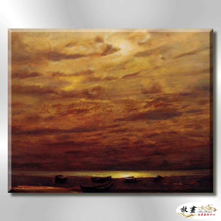 海景O14 純手繪 油畫 橫幅 黃褐 暖色系 大海 藍天 海灣 海浪 夕陽 裝潢 室內設計 客廳掛畫