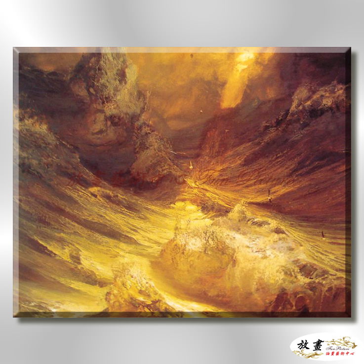 浪景W01 純手繪 油畫 橫幅 黃褐 暖色系 大海 藍天 海灣 海浪 夕陽 裝潢 室內設計 客廳掛畫