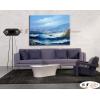 浪景W15 純手繪 油畫 橫幅 藍色 冷色系 大海 藍天 海灣 海浪 夕陽 裝潢 室內設計 客廳掛畫