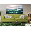 浪景W18 純手繪 油畫 橫幅 藍綠 冷色系 大海 藍天 海灣 海浪 夕陽 裝潢 室內設計 客廳掛畫