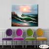 浪景W22 純手繪 油畫 橫幅 藍綠 冷色系 大海 藍天 海灣 海浪 夕陽 裝潢 室內設計 客廳掛畫