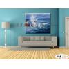 浪景W33 純手繪 油畫 橫幅 藍色 冷色系 大海 藍天 海灣 海浪 夕陽 裝潢 室內設計 客廳掛畫