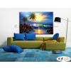 浪景W39 純手繪 油畫 橫幅 藍綠 冷色系 大海 藍天 海灣 海浪 夕陽 裝潢 室內設計 客廳掛畫