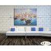 船景S23 純手繪 油畫 橫幅 藍底 冷色系 大海 藍天 海灣 海浪 夕陽 裝潢 室內設計 客廳掛畫