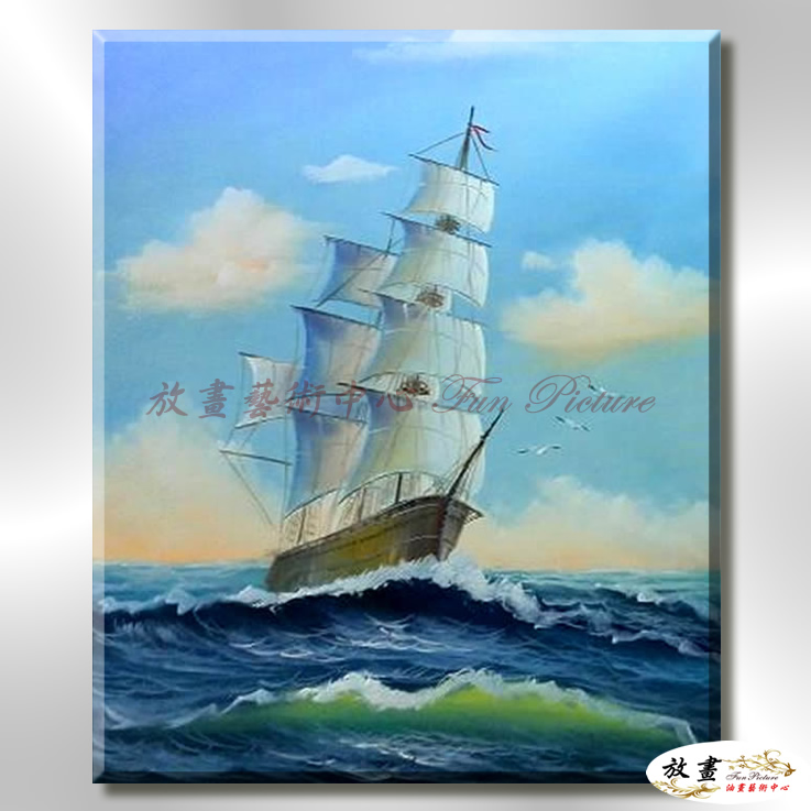 船景S70 純手繪 油畫 直幅 藍色 冷色系 大海 藍天 海灣 海浪 夕陽 裝潢 室內設計 客廳掛畫