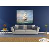 船景S78 純手繪 油畫 橫幅 藍底 冷色系 大海 藍天 海灣 海浪 夕陽 裝潢 室內設計 客廳掛畫