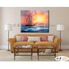 船景S88 純手繪 油畫 橫幅 紅橙 暖色系 大海 藍天 海灣 海浪 夕陽 裝潢 室內設計 客廳掛畫