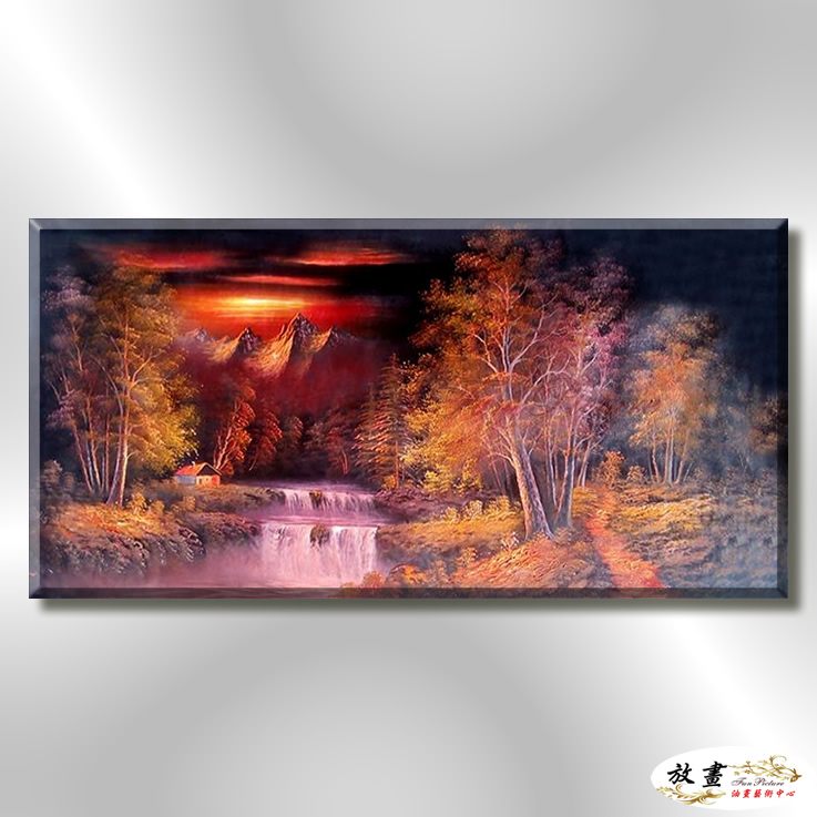鄉村野景R197 純手繪 油畫 橫幅 紅咖 暖色系 山水 藝術畫 風水 民宿 餐廳 裝潢 室內設計 辦公室