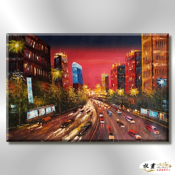 街景SV04 純手繪 油畫 橫幅 紅褐 暖色系 都會 城市 裝飾 無框 民宿 餐廳 裝潢 室內設計