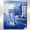 街景SV12 純手繪 油畫 直幅 藍色 冷色系 都會 城市 裝飾 無框 民宿 餐廳 裝潢 室內設計