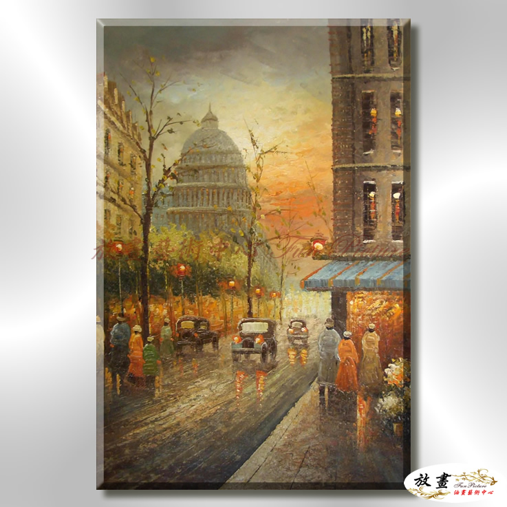 街景SV30 純手繪 油畫 直幅 橙褐 暖色系 都會 城市 裝飾 無框 民宿 餐廳 裝潢 室內設計