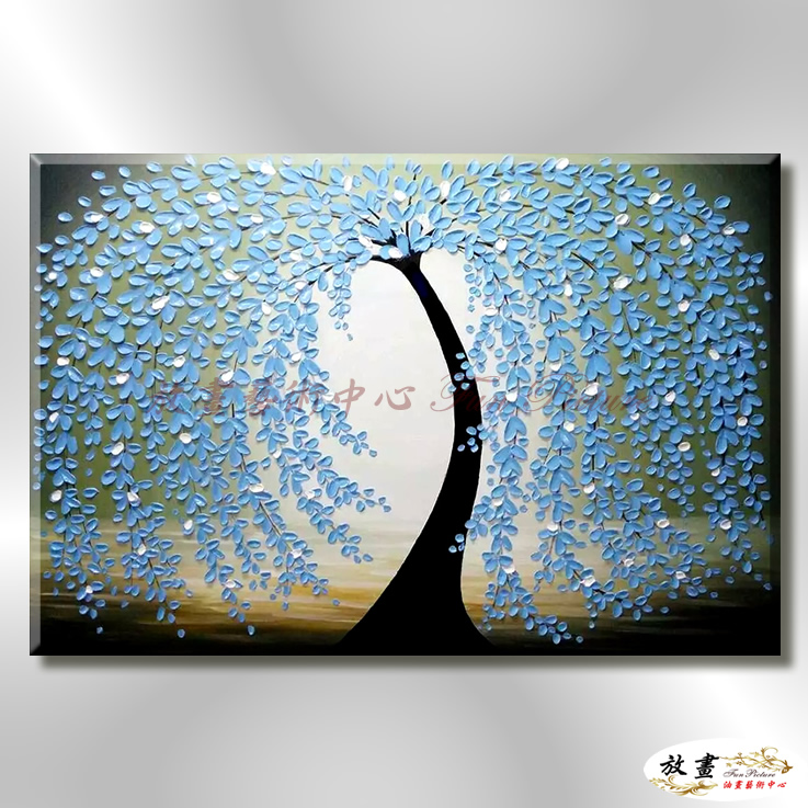 裝飾刀花NF069 純手繪 油畫 橫幅 藍色 冷色系 刀畫 畫飾 無框畫 民宿 餐廳 裝潢 室內設計